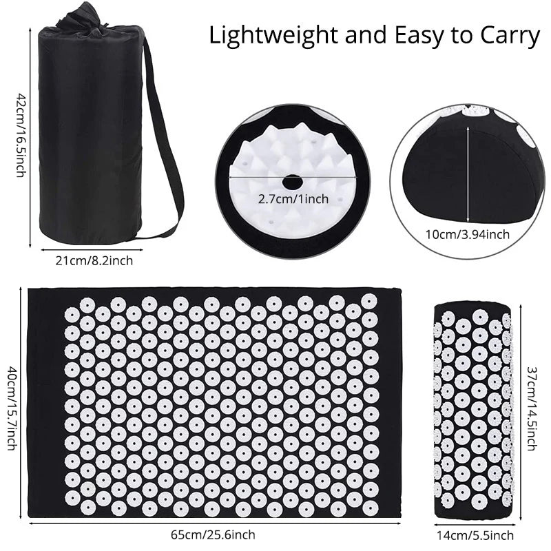 Acupressure Mat & Pillow Set | Yoga Massage Cushion for Neck, Back & Foot Relief