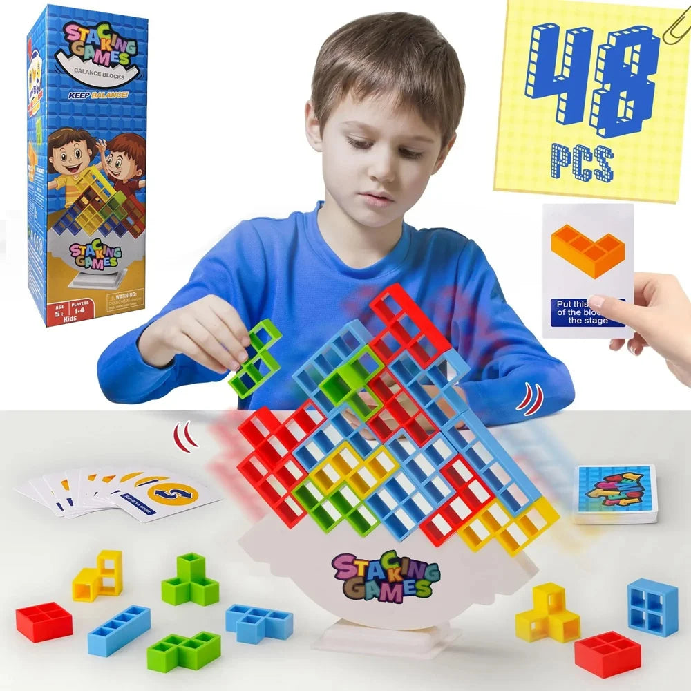 Building Block Balance Tower Game | Stacking Tetra Brick Toy for Kids & Family