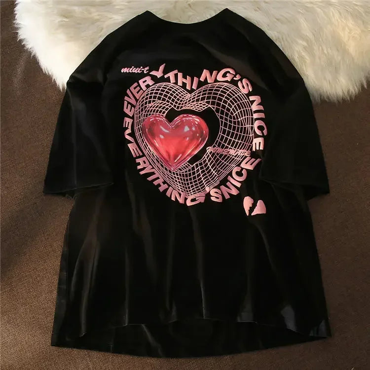 Oversized Love Graphic T-Shirt | Women’s Cute Y2K Streetwear Harajuku Tee