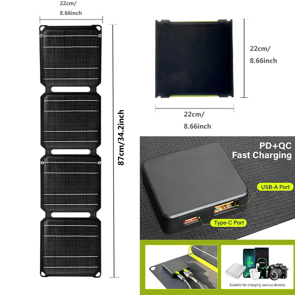 Portable Solar Charger Panel | 21W–80W Flexible USB & DC Charger for Camping