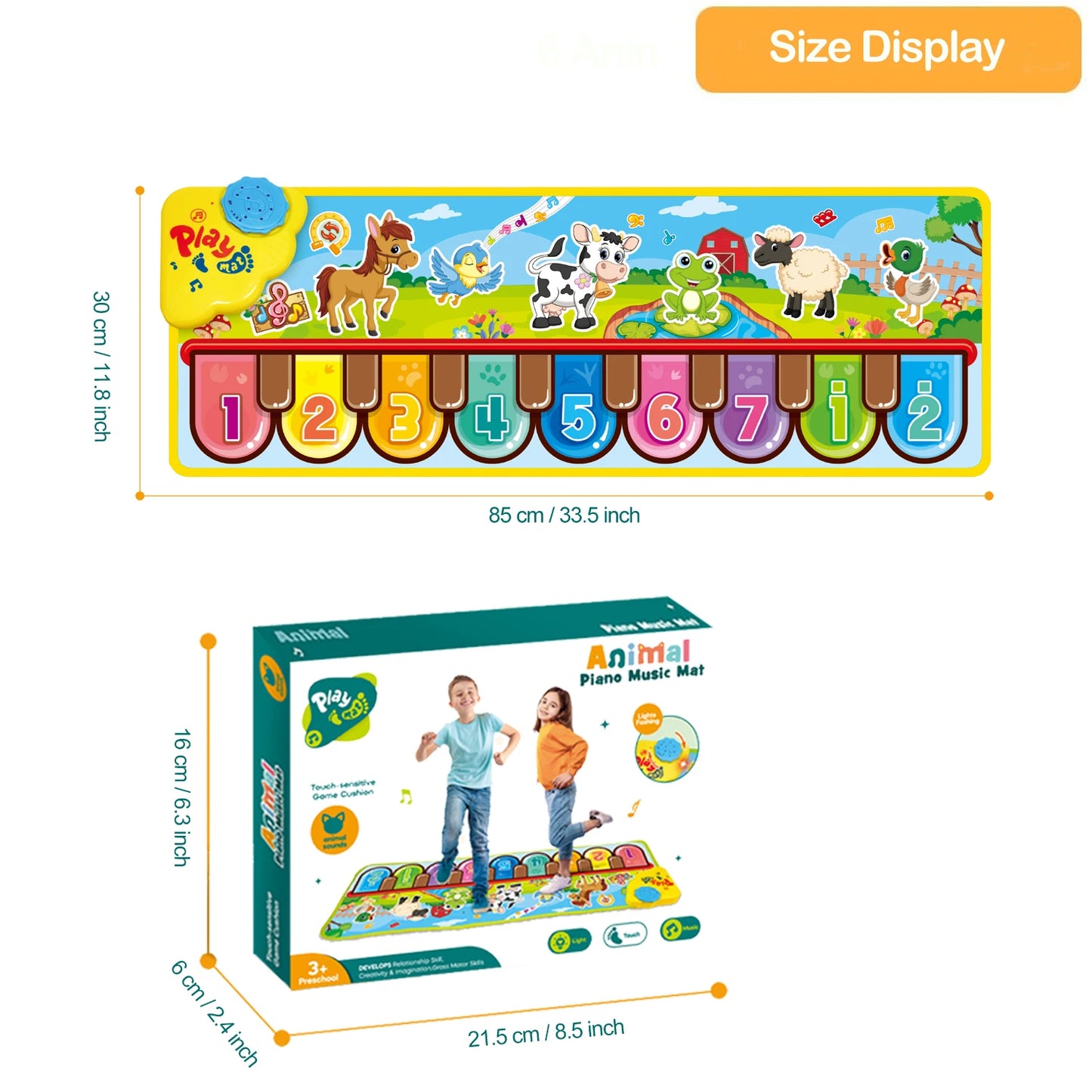 Musical Piano Floor Mat | Interactive Kids Playmat with Music & Animal Sounds