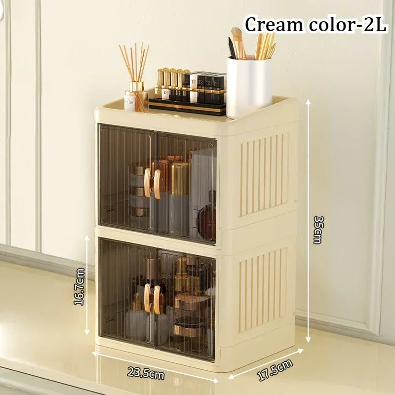 Foldable Cosmetics Storage Box | Double Door Bathroom & Household Organizer