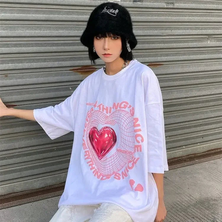 Oversized Love Graphic T-Shirt | Women’s Cute Y2K Streetwear Harajuku Tee