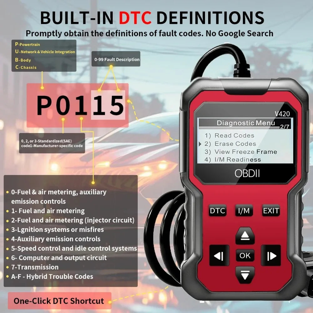 Car OBD2 Scanner | Engine Fault Code Reader & Diagnostic Tool for All OBD II Vehicles