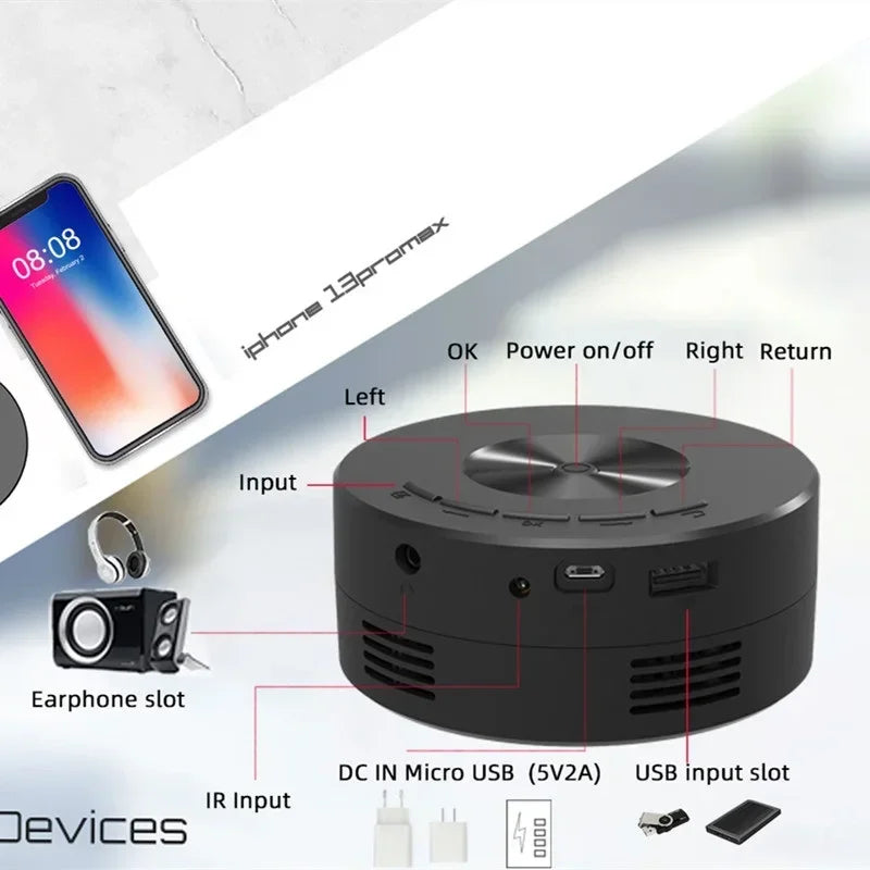 Mini YT200 Projector | Portable 1080P Home & Outdoor Projector with Built-in Speaker
