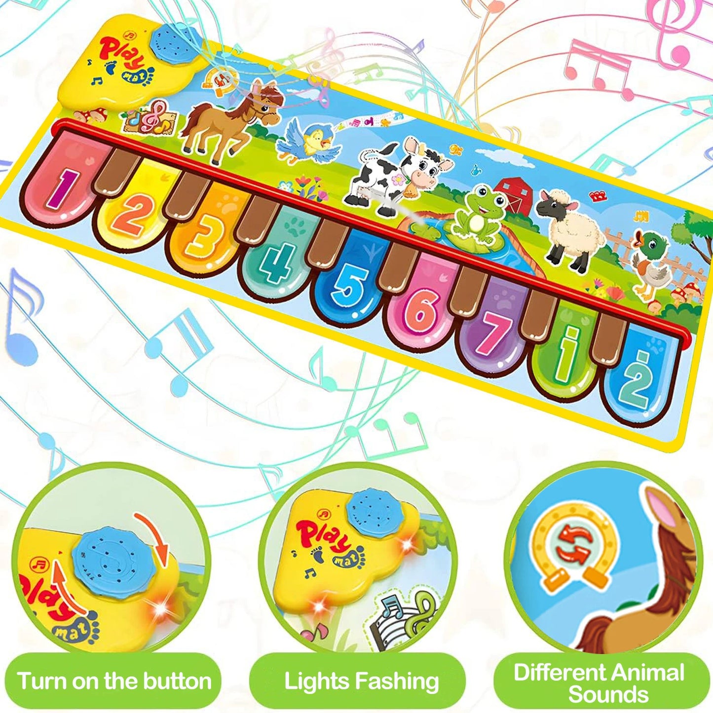 Musical Piano Floor Mat | Interactive Kids Playmat with Music & Animal Sounds