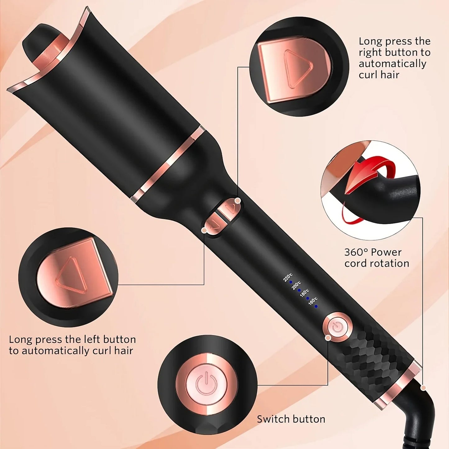 Automatic Hair Curler | Ceramic Rotating Air Curling Iron & Spin Wand Styler