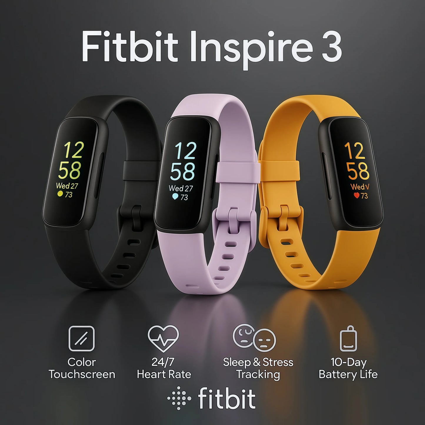 Fitbit Inspire 3 | Smart Fitness Tracker with Heart Rate, Sleep & Stress Monitoring