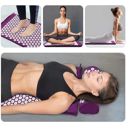 Acupressure Mat & Pillow Set | Yoga Massage Cushion for Neck, Back & Foot Relief