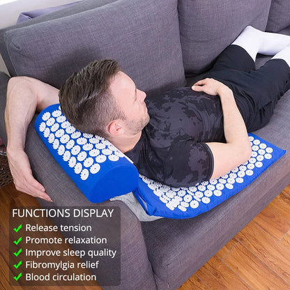 Acupressure Mat & Pillow Set | Yoga Massage Cushion for Neck, Back & Foot Relief