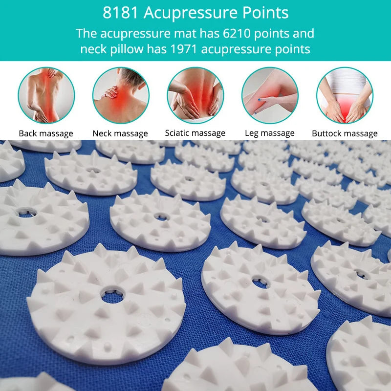 Acupressure Mat & Pillow Set | Yoga Massage Cushion for Neck, Back & Foot Relief