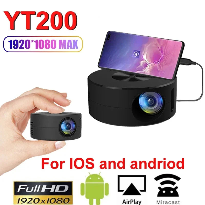 Mini YT200 Projector | Portable 1080P Home & Outdoor Projector with Built-in Speaker