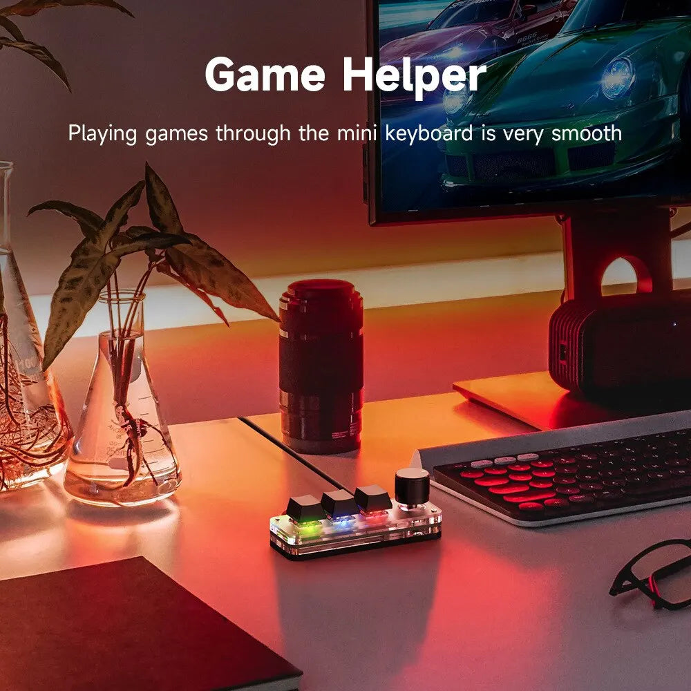 USB Mechanical Macro Keyboard | 3-Key Custom RGB Mini Keypad with Programming Knob