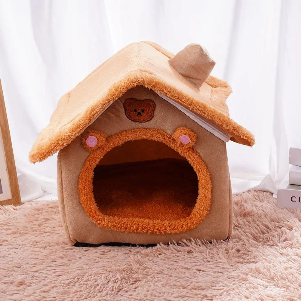 Foldable Pet House Bed | Warm Dog & Cat Kennel Nest with Mat for Winter Comfort