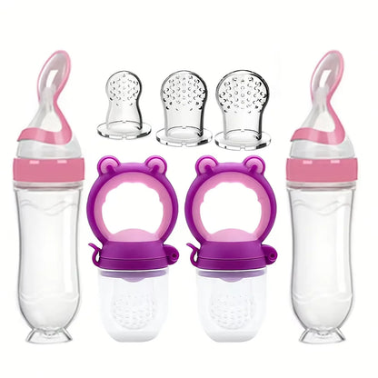 7PCS Baby Feeding Set | Silicone Bottles with Spoon & Fruit Feeder Pacifiers