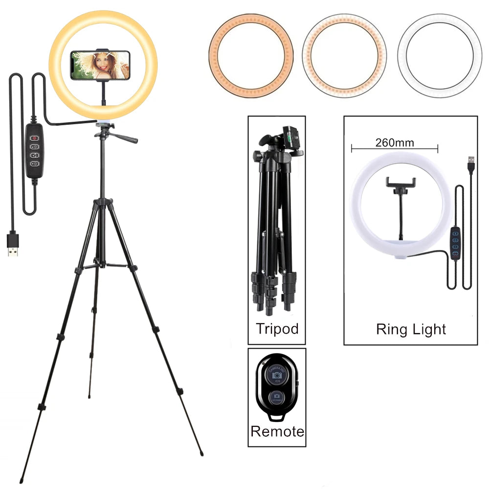 LED Selfie Ring Light with Tripod | Phone Holder Photography & Video Lighting