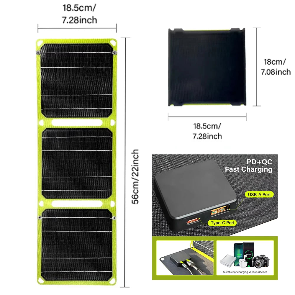 Portable Solar Charger Panel | 21W–80W Flexible USB & DC Charger for Camping