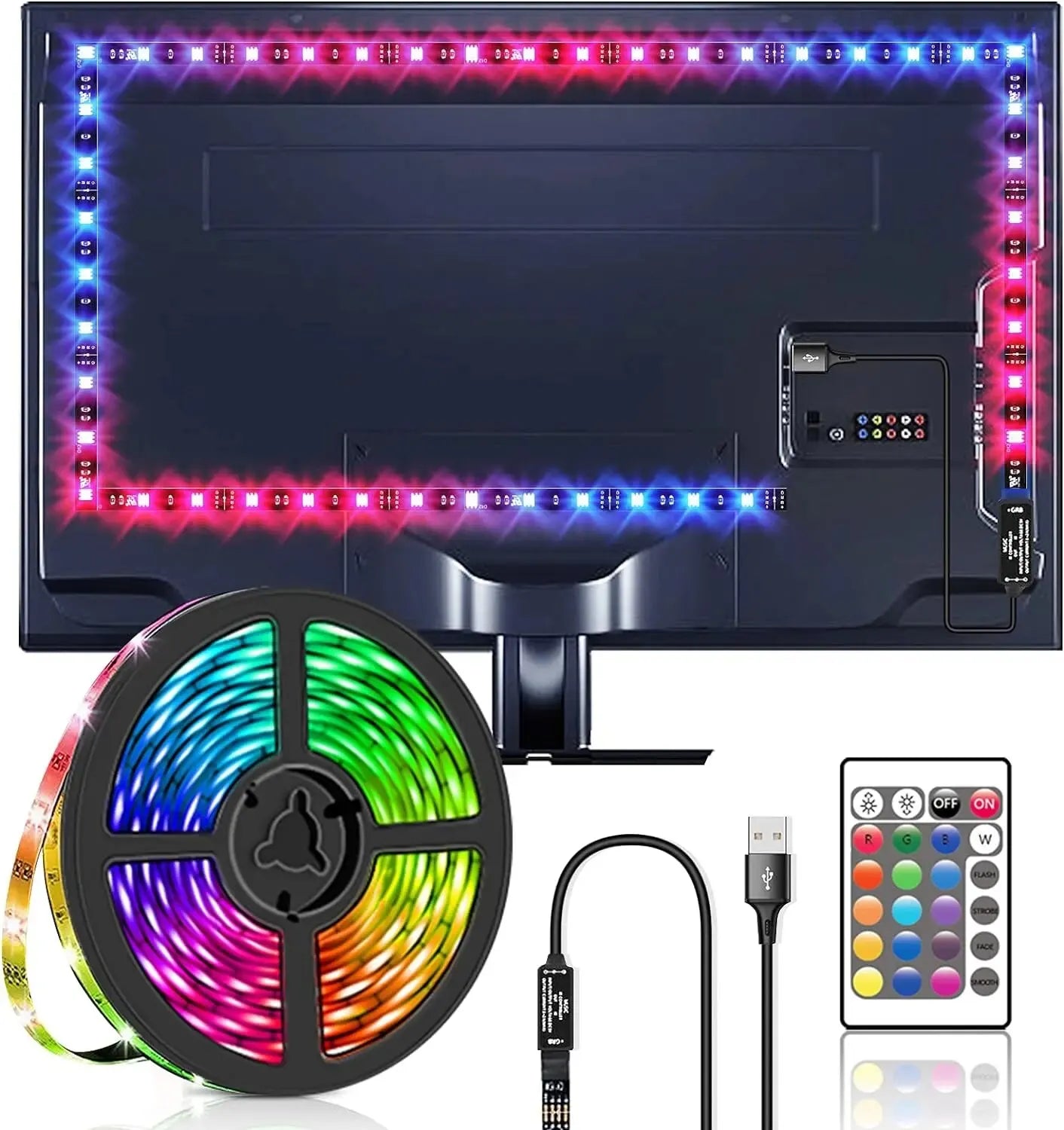 LED TV Backlight Strip | USB RGB Bluetooth Lights with Remote for Bedroom & Party