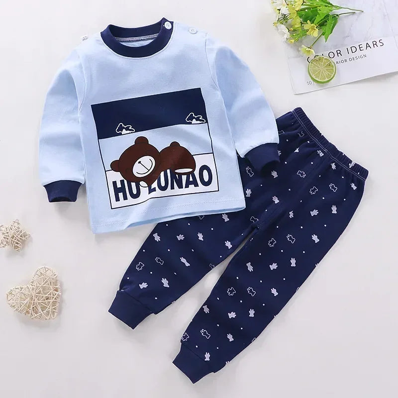 Kids Cartoon Pajama Set | 2024 Long Sleeve Toddler Sleepwear with T-Shirt & Pants