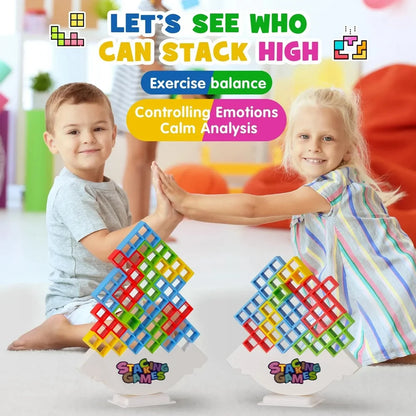 Building Block Balance Tower Game | Stacking Tetra Brick Toy for Kids & Family