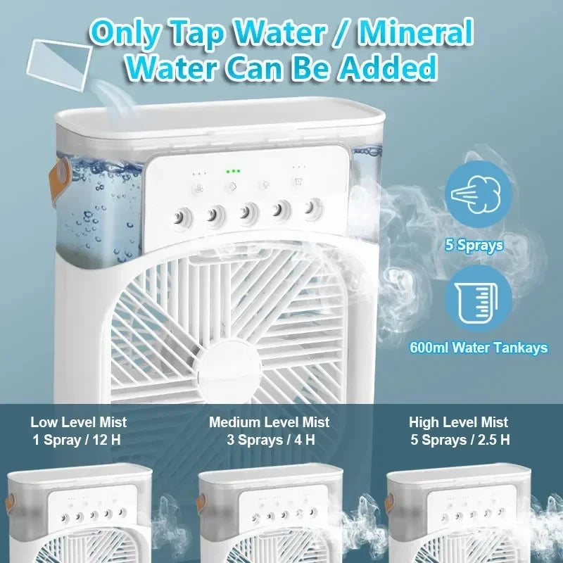 3-in-1 Mini Air Cooler | Portable Fan, LED Night Light & Humidifier for Home & Office