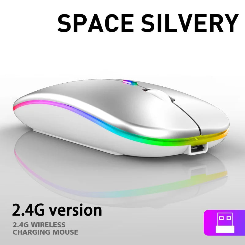 Rechargeable Wireless Mouse | Bluetooth & 2.4G USB Portable Luminous Mouse for PC, Laptop & Tablet