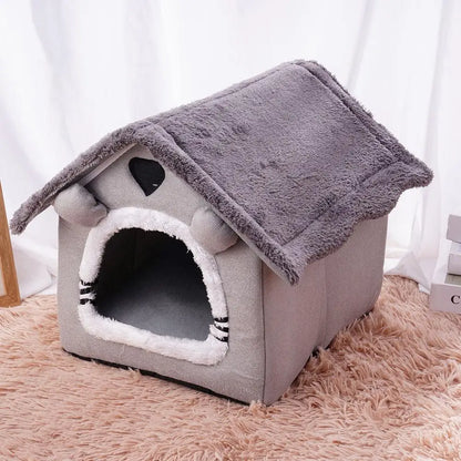 Foldable Pet House Bed | Warm Dog & Cat Kennel Nest with Mat for Winter Comfort