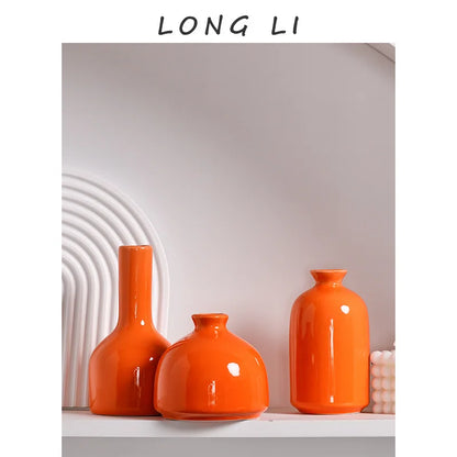 Modern Ceramic Vase | Minimalist Orange Home Décor Flower Vase