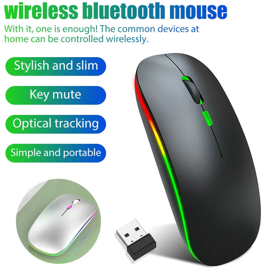 Rechargeable Wireless Mouse | Bluetooth & 2.4G USB Portable Luminous Mouse for PC, Laptop & Tablet
