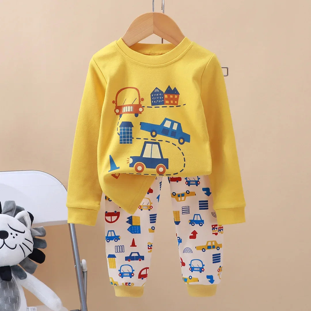 Kids Cartoon Pajama Set | 2024 Long Sleeve Toddler Sleepwear with T-Shirt & Pants