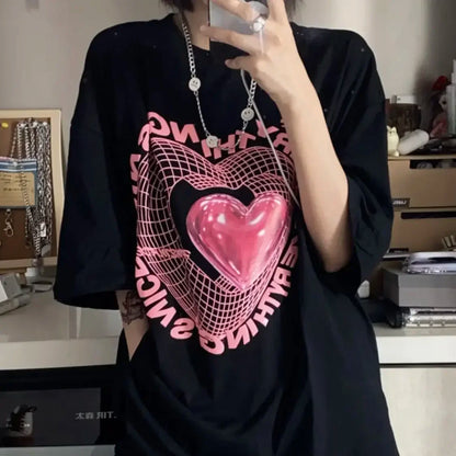 Oversized Love Graphic T-Shirt | Women’s Cute Y2K Streetwear Harajuku Tee