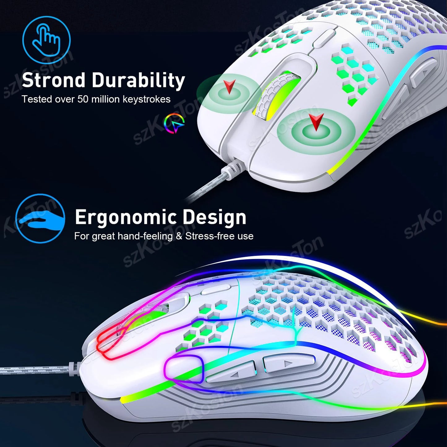 RGB Wired Gaming Mouse | Ergonomic 7200DPI Adjustable Backlit Mouse for PC & Office