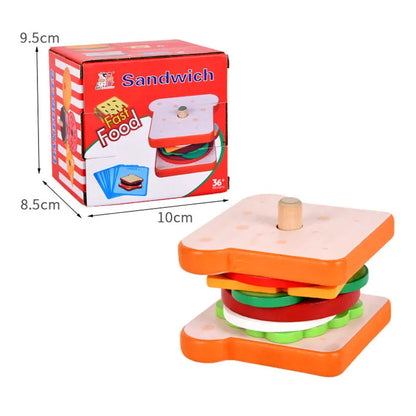 Montessori Wooden Burger Stacking Toy | Educational Preschool Kitchen Learning Game