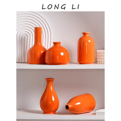 Modern Ceramic Vase | Minimalist Orange Home Décor Flower Vase