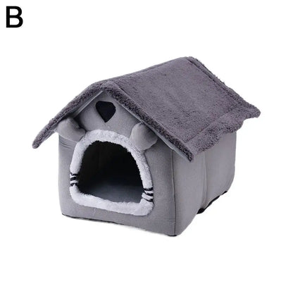 Foldable Pet House Bed | Warm Dog & Cat Kennel Nest with Mat for Winter Comfort