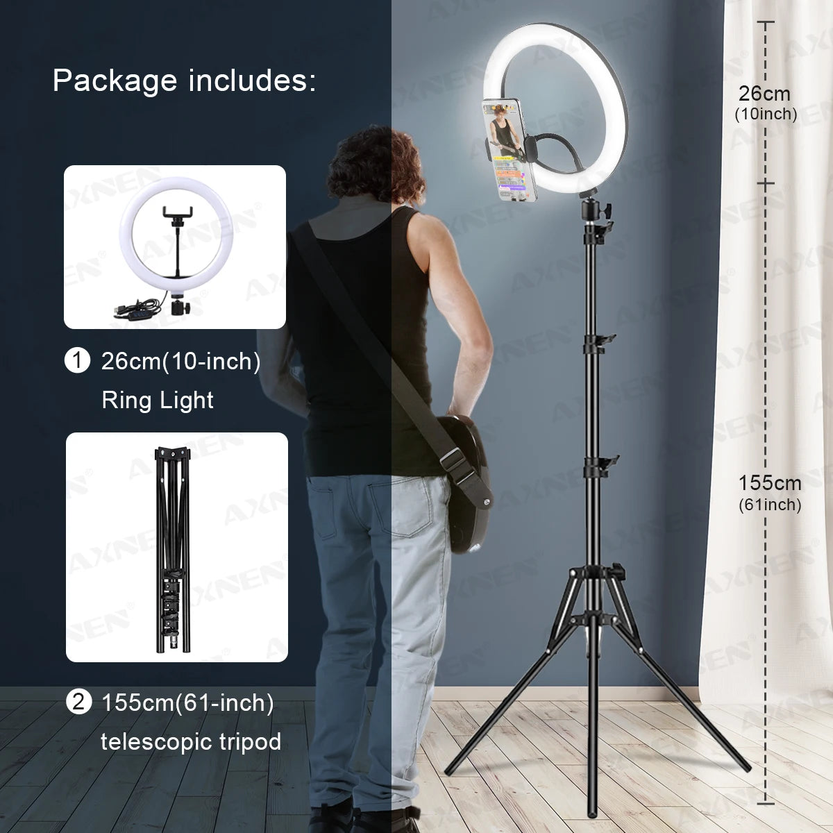 26cm LED Ring Light with Tripod | Selfie & Video Lighting Kit with Remote Control