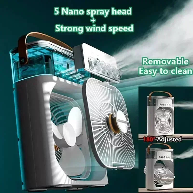 3-in-1 Mini Air Cooler | Portable Fan, LED Night Light & Humidifier for Home & Office