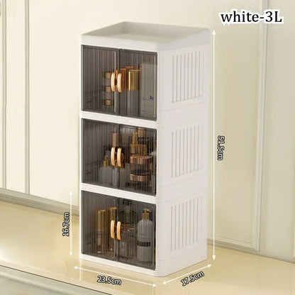 Foldable Cosmetics Storage Box | Double Door Bathroom & Household Organizer