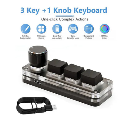 USB Mechanical Macro Keyboard | 3-Key Custom RGB Mini Keypad with Programming Knob