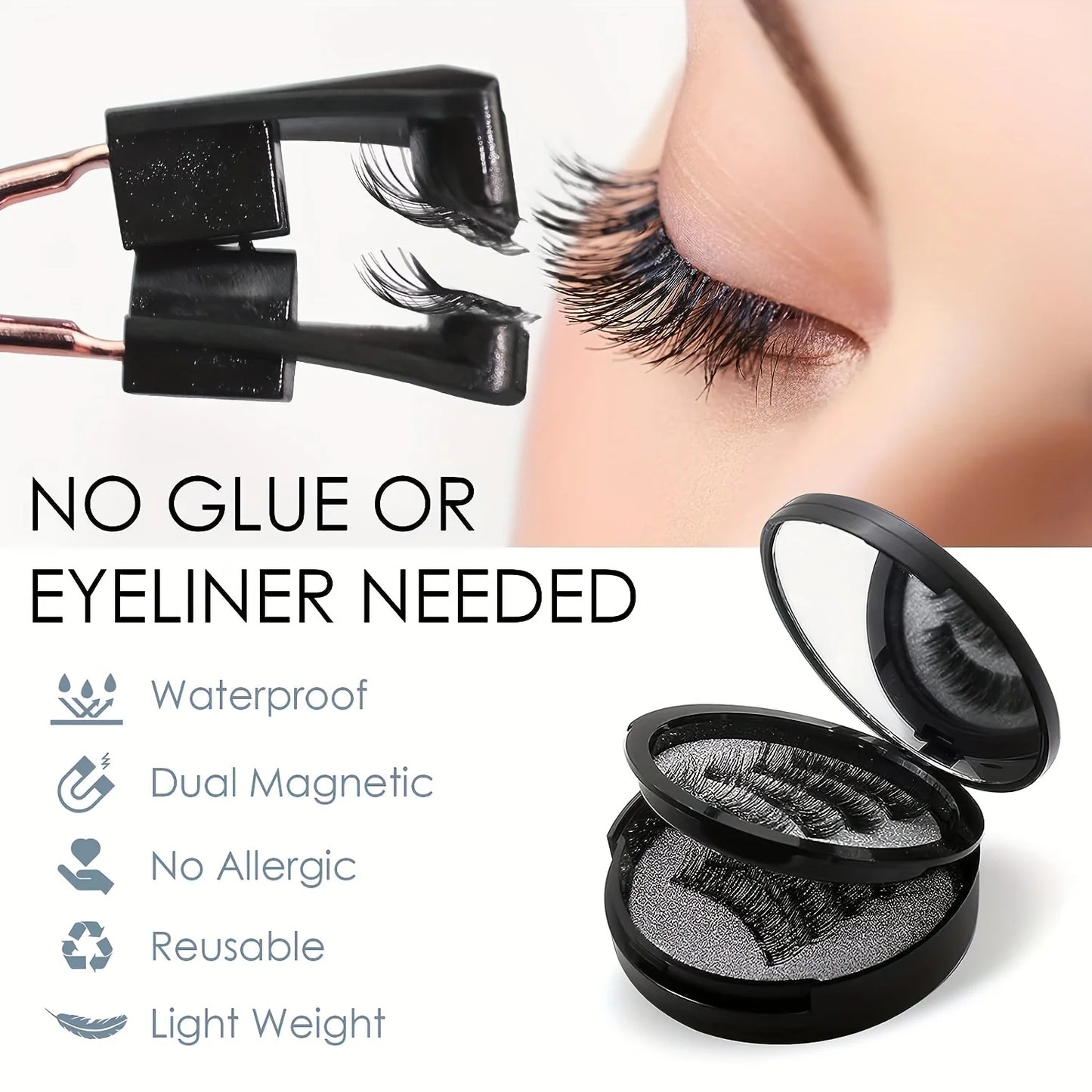 8PCS Magnetic Eyelash Kit | Reusable Natural False Lashes with Eyeliner & Applicator