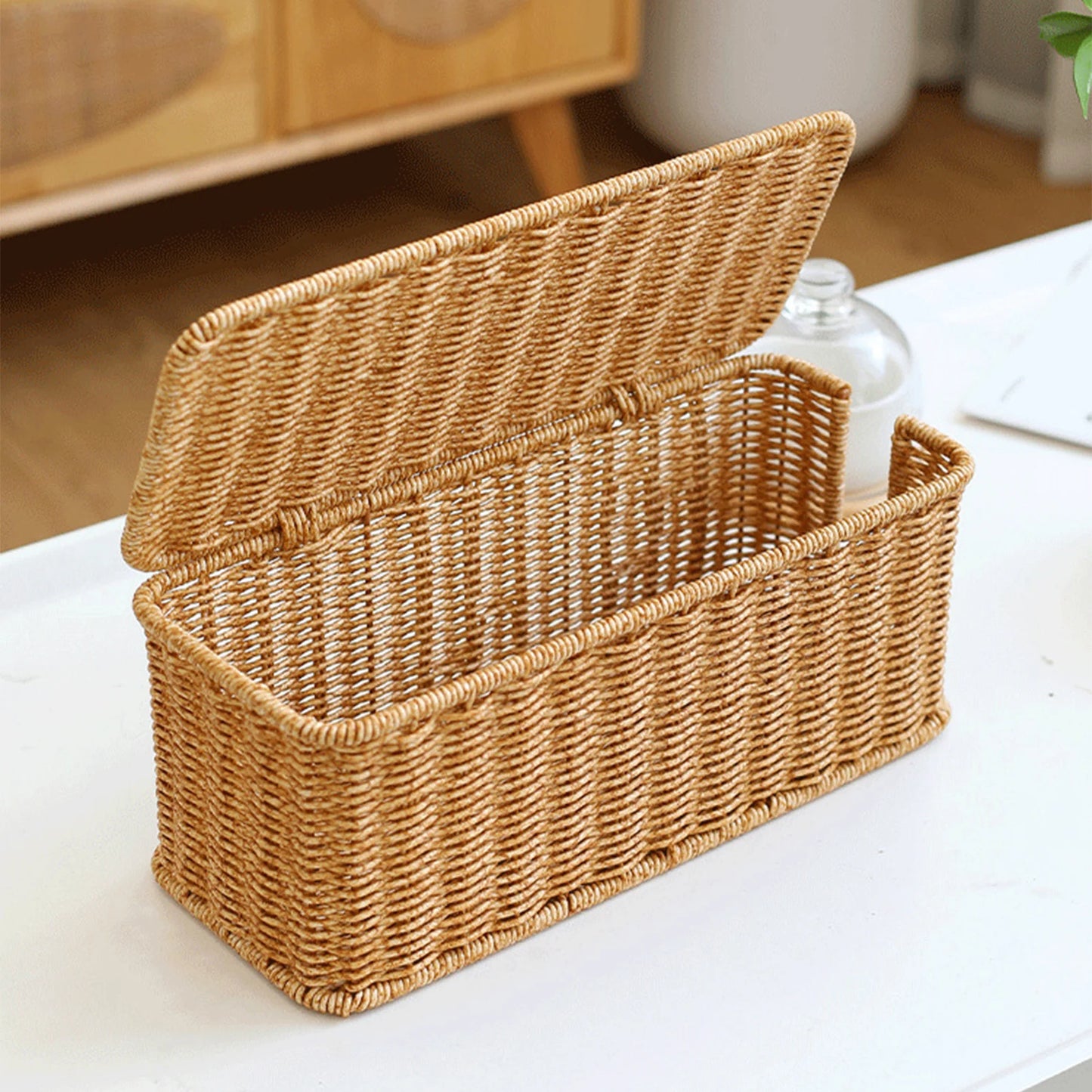 Hand-Woven Charging Station Box | Cable Management Basket for USB & Data Cables
