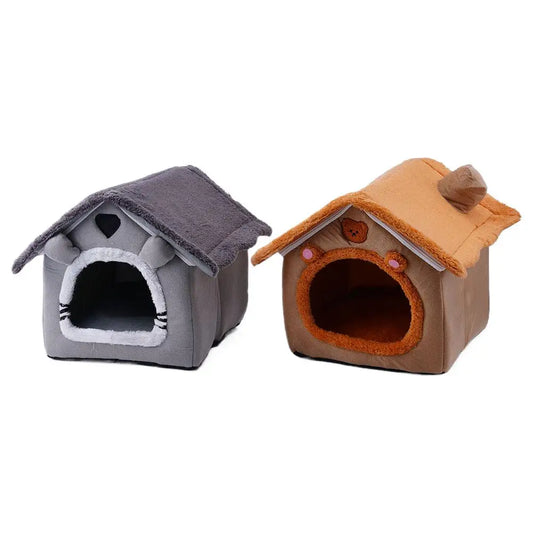 Foldable Pet House Bed | Warm Dog & Cat Kennel Nest with Mat for Winter Comfort