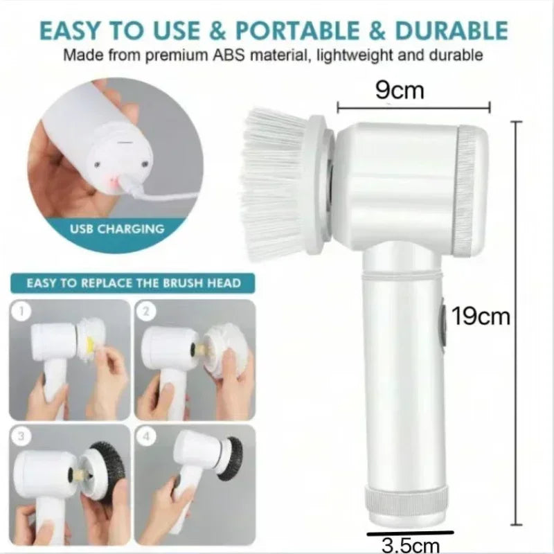 Electric Spin Scrubber | Power Bathroom Cleaning Brush with 5 Replaceable Heads