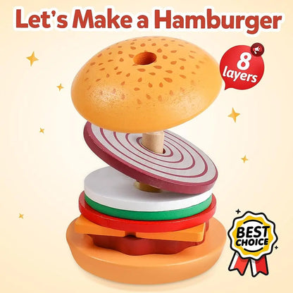 Montessori Wooden Burger Stacking Toy | Educational Preschool Kitchen Learning Game