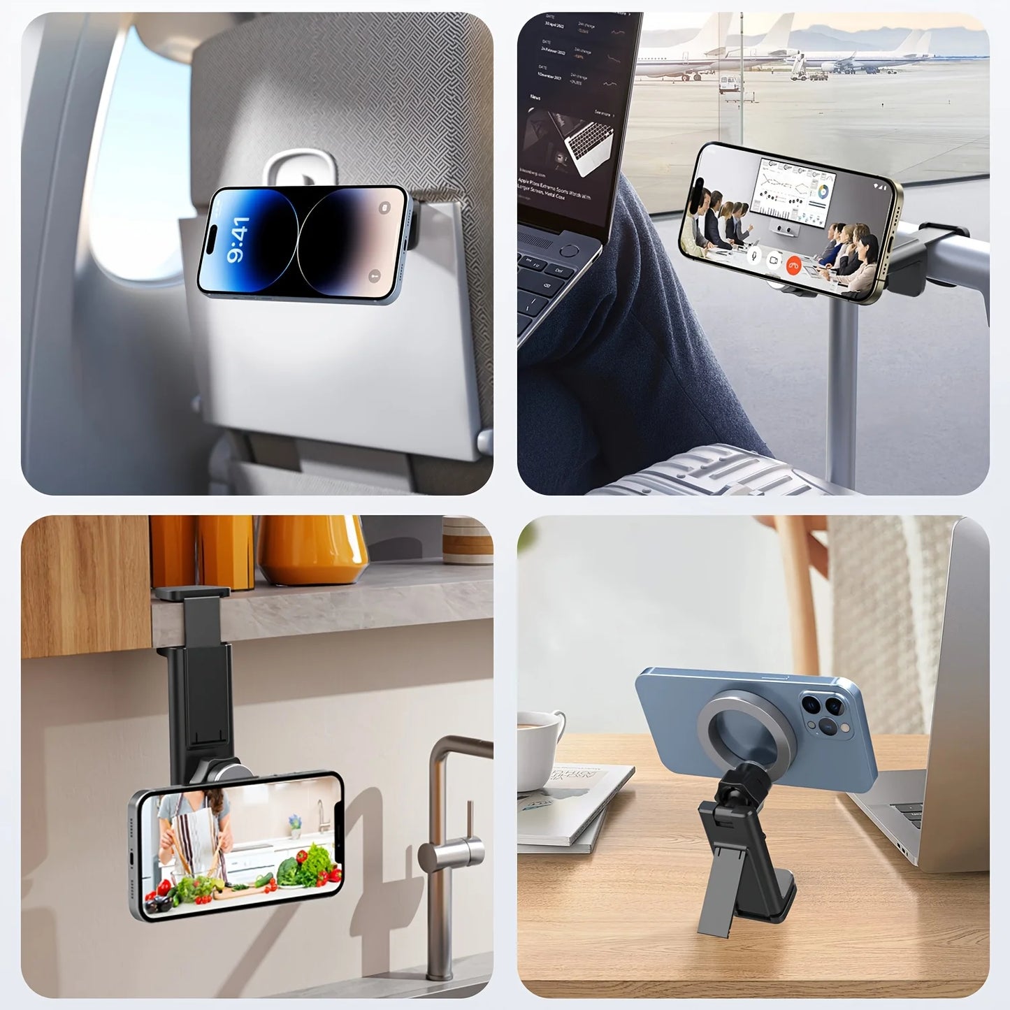 Magnetic Phone Holder | Airplane Travel & Desktop Tray Table Phone Mount