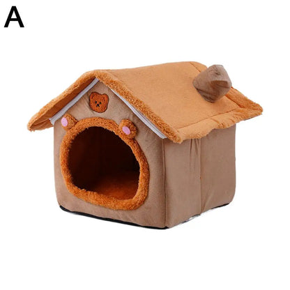 Foldable Pet House Bed | Warm Dog & Cat Kennel Nest with Mat for Winter Comfort