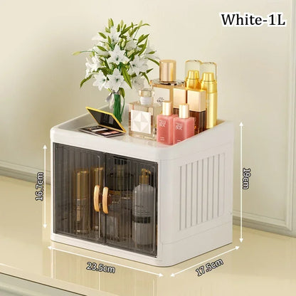 Foldable Cosmetics Storage Box | Double Door Bathroom & Household Organizer