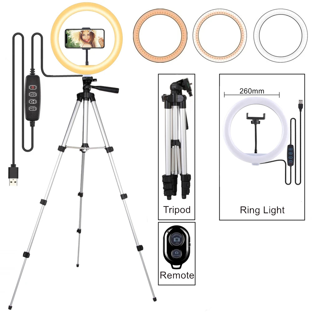 LED Selfie Ring Light with Tripod | Phone Holder Photography & Video Lighting