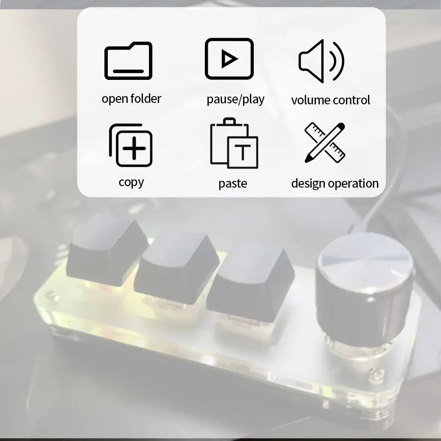 USB Mechanical Macro Keyboard | 3-Key Custom RGB Mini Keypad with Programming Knob