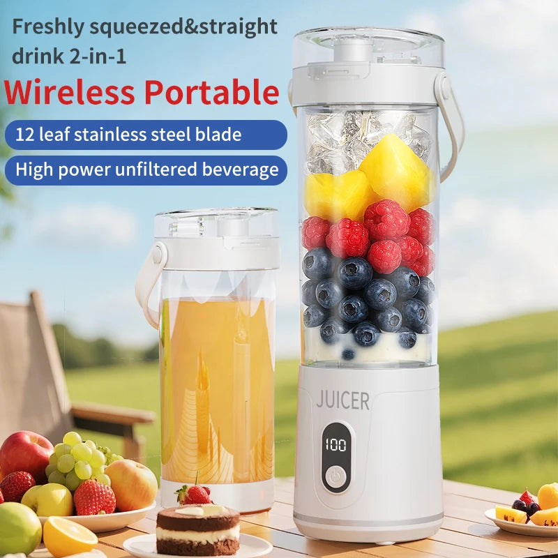Portable Juice Blender 600ml | USB Rechargeable 12-Blade Smoothie & Milkshake Maker